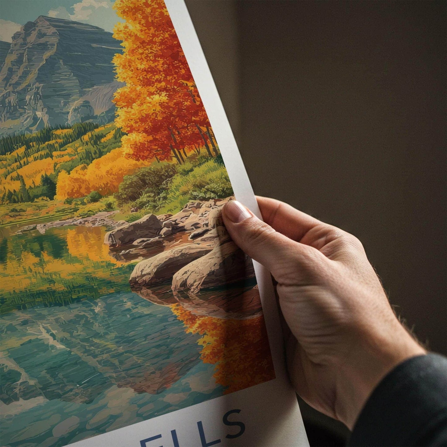 Maroon Bells Poster - Colorado Art Print - Autumn Lake Reflection Home Decor
