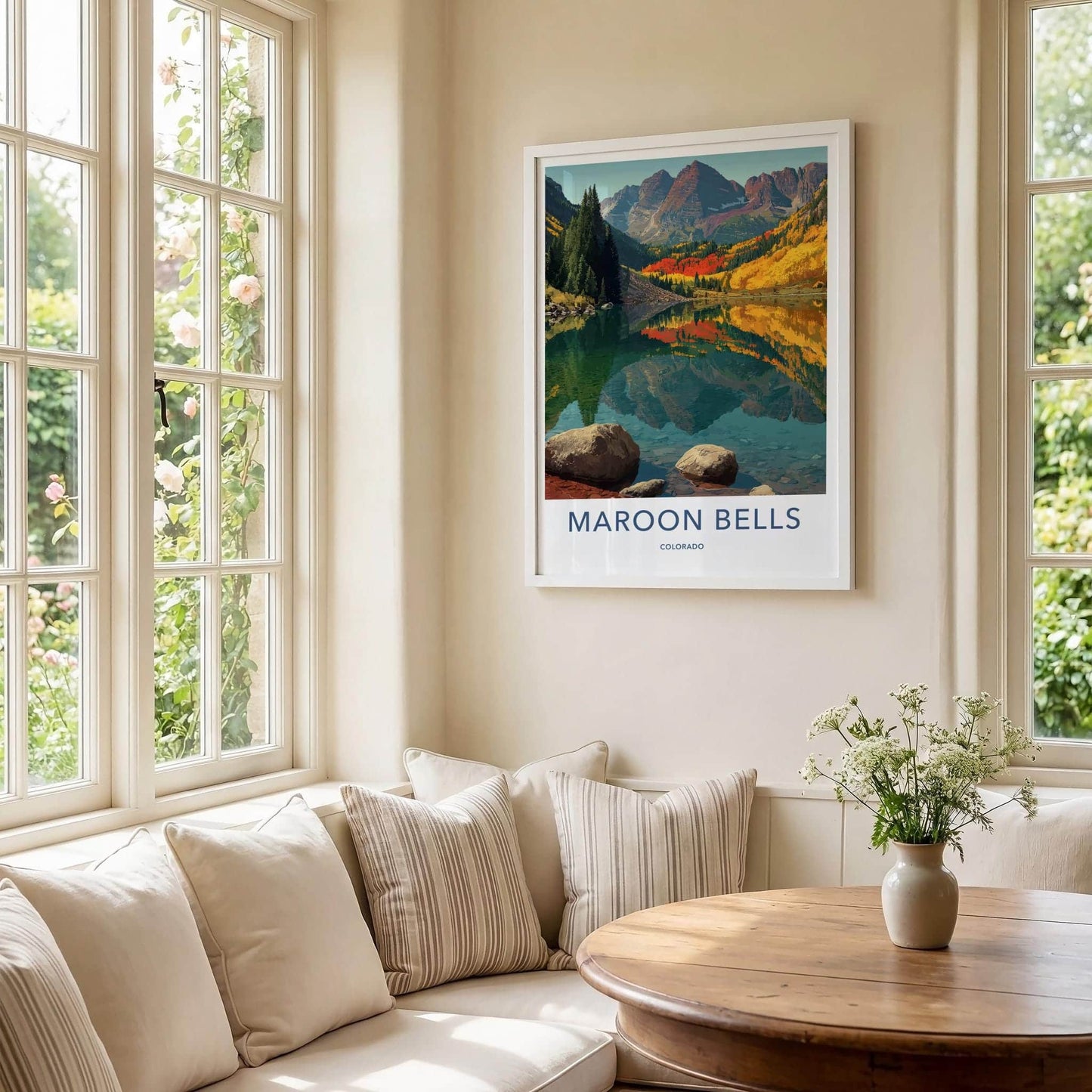 Maroon Bells Poster - Colorado Travel Art - Autumn Mountain Lake Home Decor