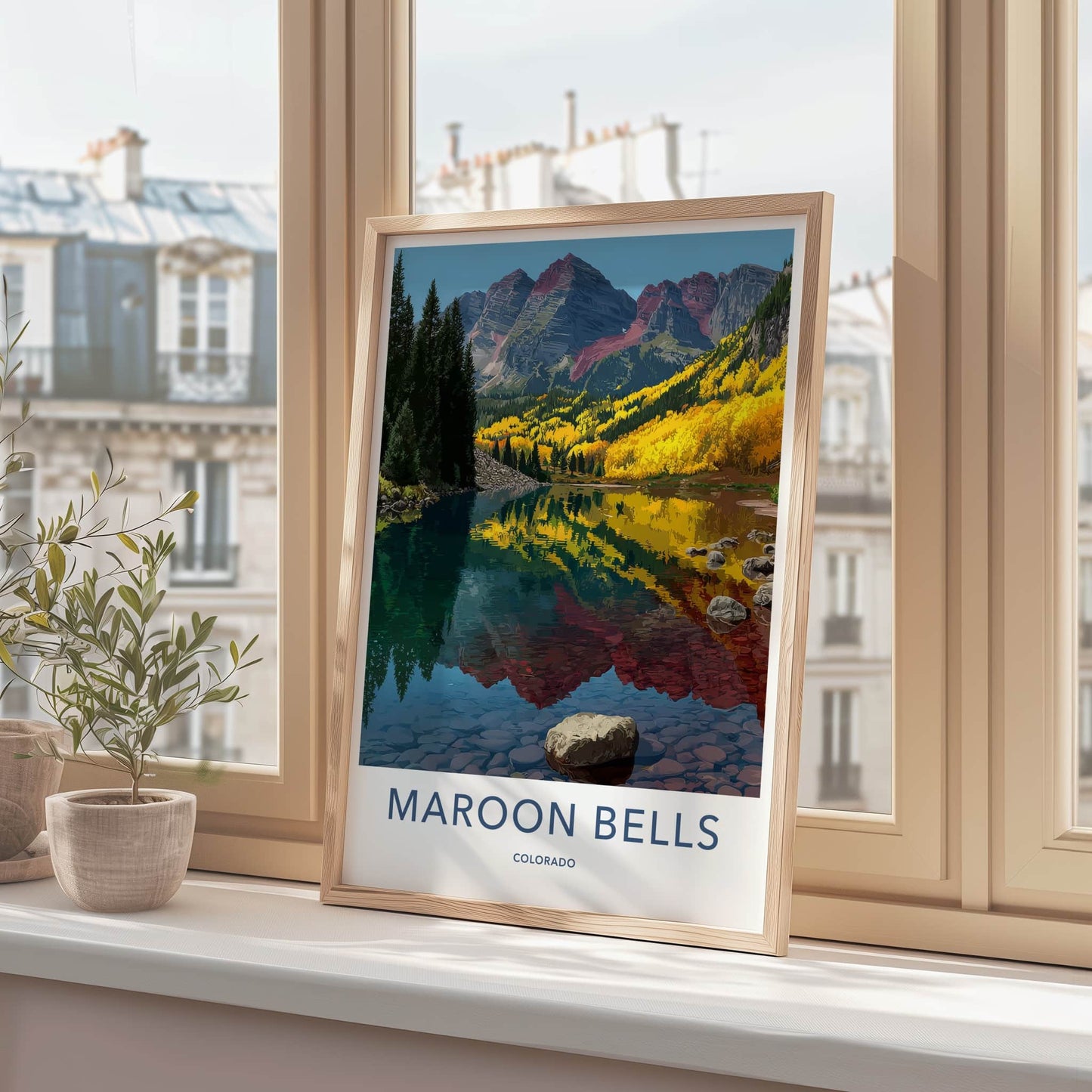 Maroon Bells Poster - Colorado Travel Art - Mountain Lake Aspen Home Decor