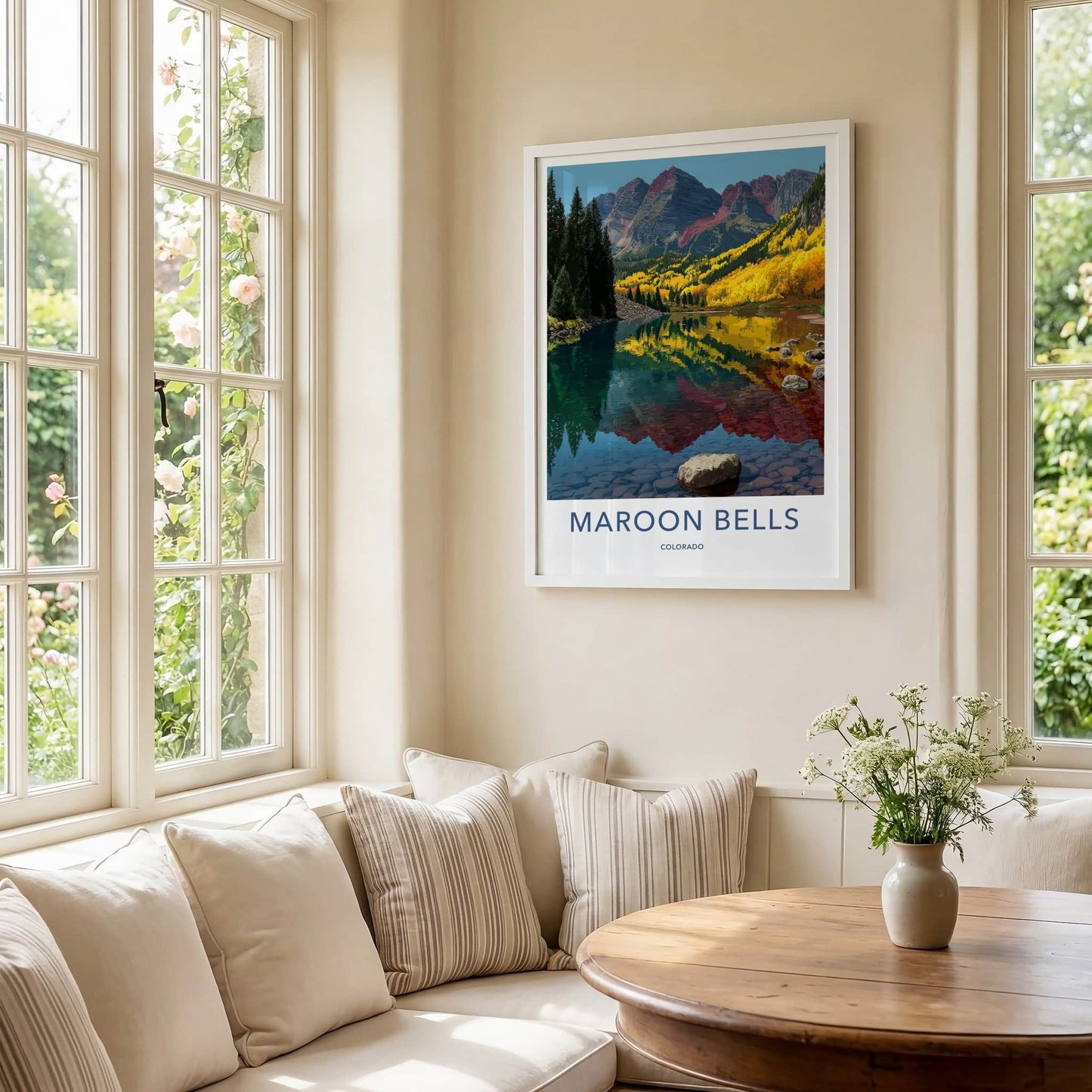 Maroon Bells Poster - Colorado Travel Art - Mountain Lake Aspen Home Decor