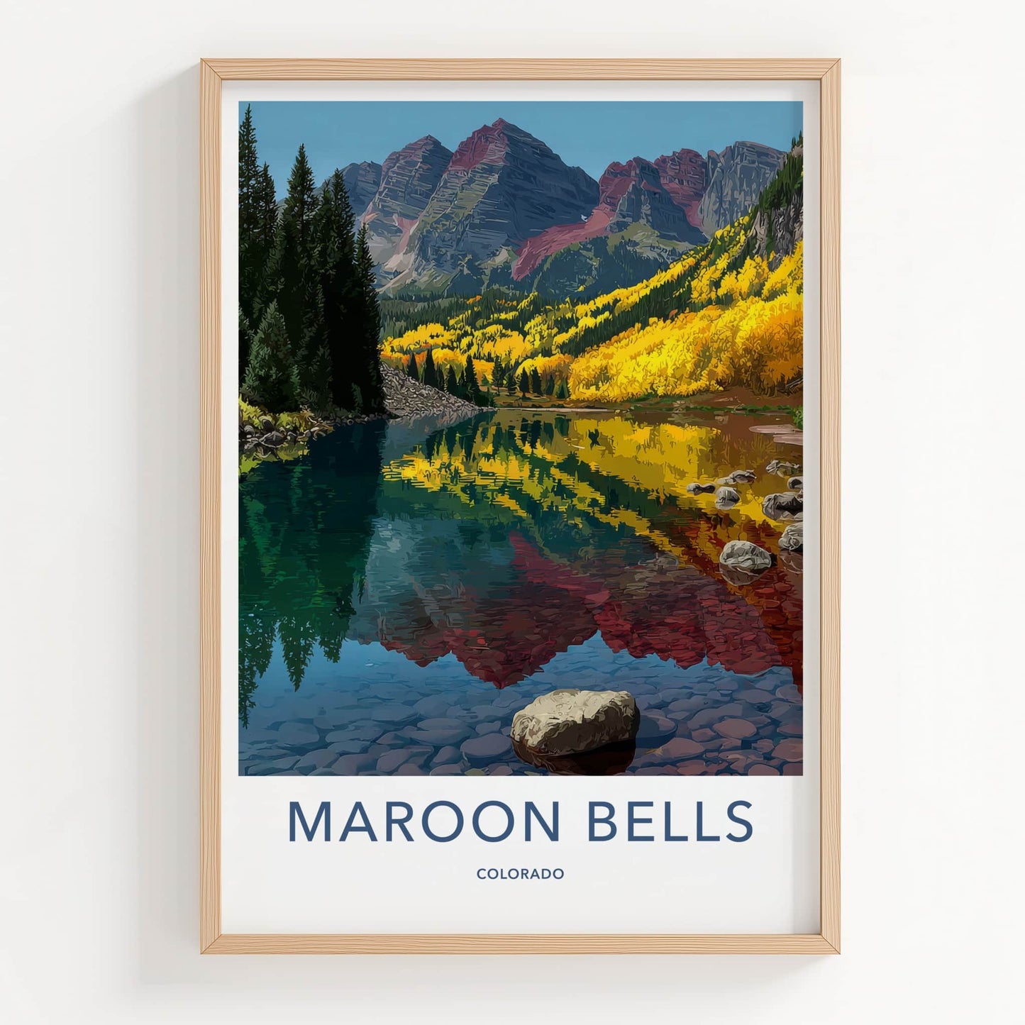 Maroon Bells Poster - Colorado Travel Art - Mountain Lake Aspen Home Decor