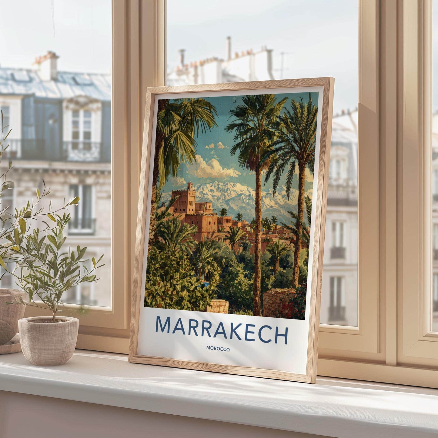 Marrakech Poster - Morocco Travel Art - Ancient City Mountains Home Decor