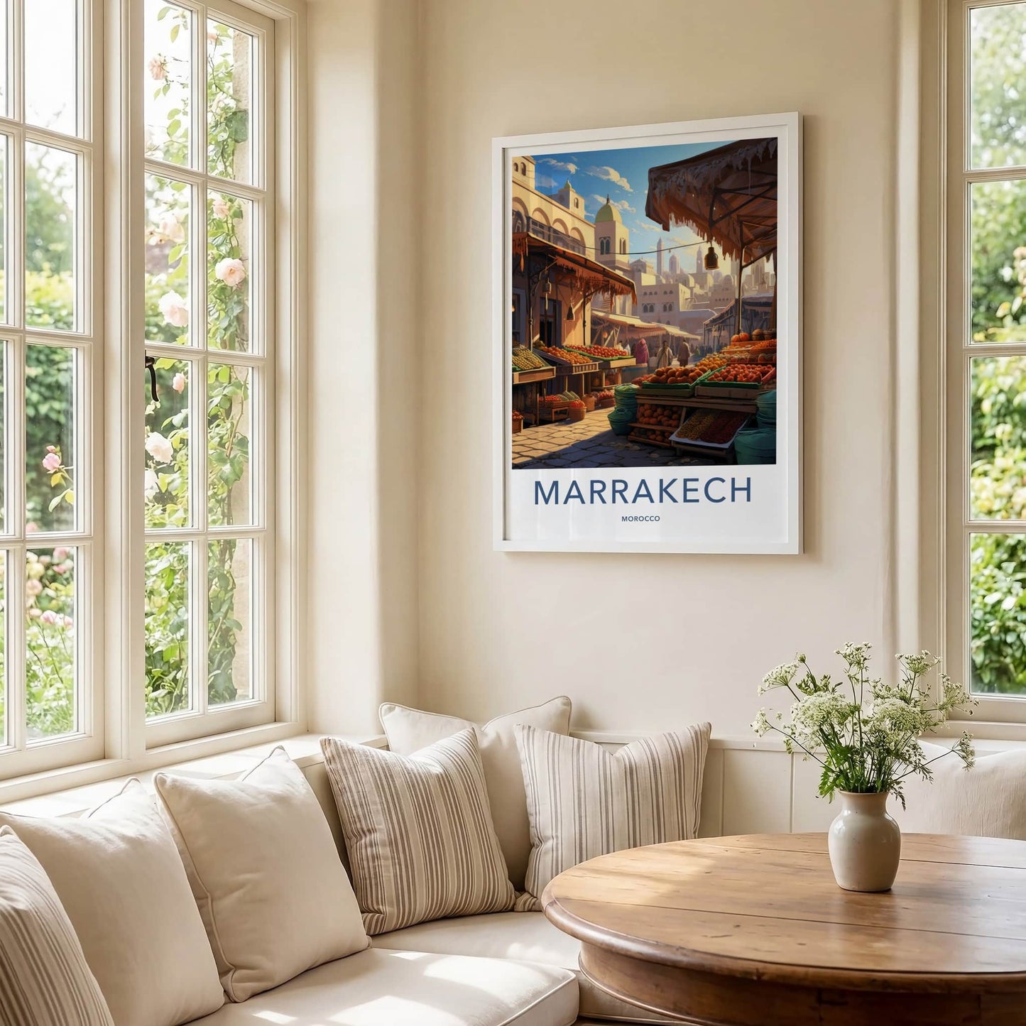 Marrakech Poster - Morocco Travel Art - Lively street market Home Decor