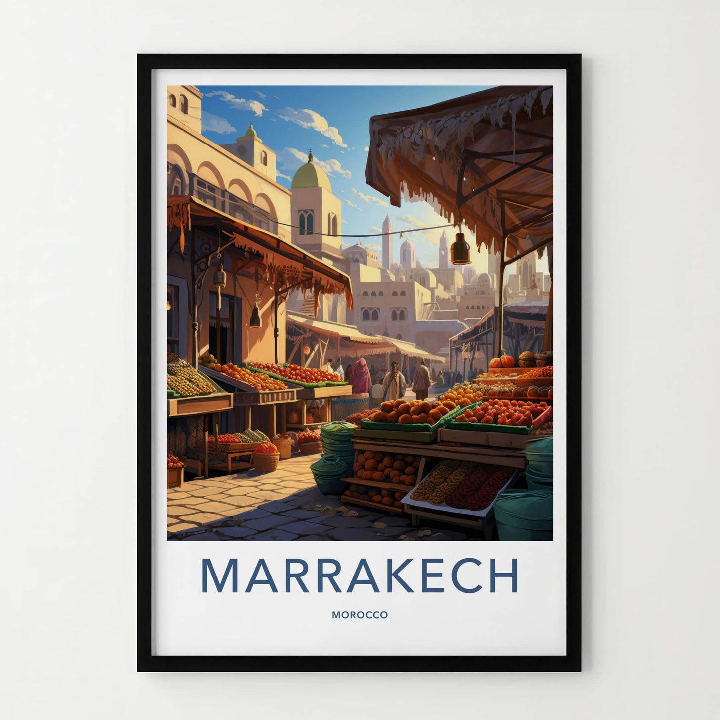 Marrakech Poster - Morocco Travel Art - Lively street market Home Decor
