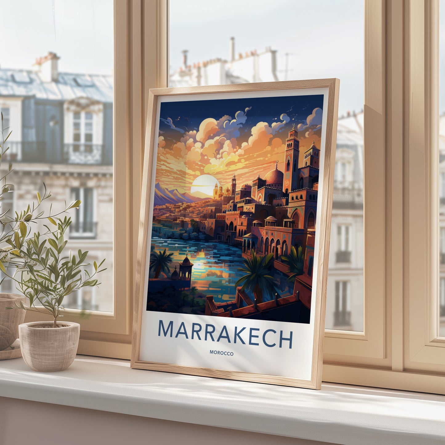 Marrakech Poster - Morocco Travel Art - Vibrant City Sunset Home Decor
