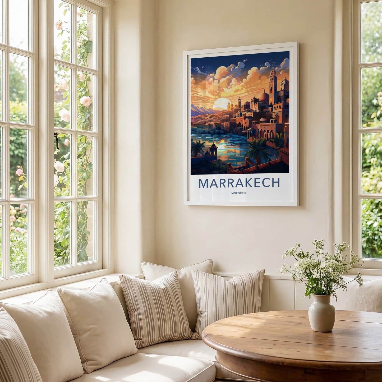 Marrakech Poster - Morocco Travel Art - Vibrant City Sunset Home Decor