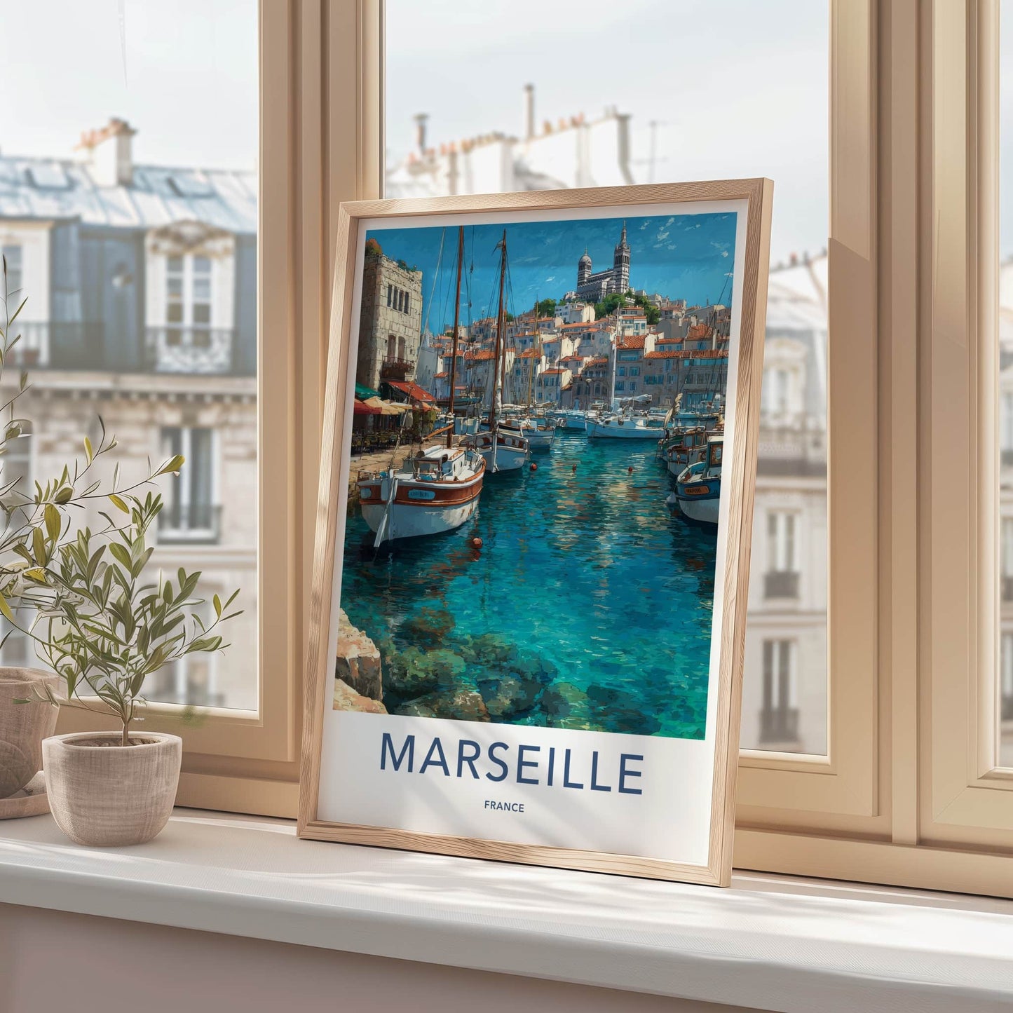 Marseille Poster - France Travel Art - Boats Blue Water Home Decor