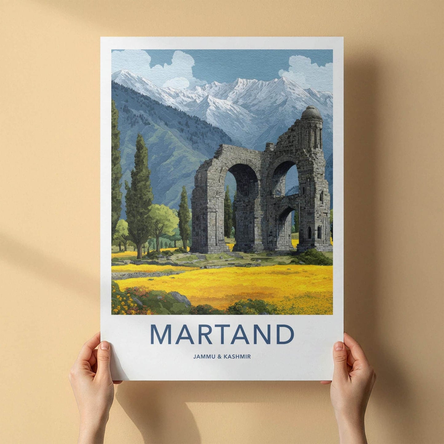 Martand Poster - India Travel Art - Jammu Kashmir Stone Temple Ruins Home Decor