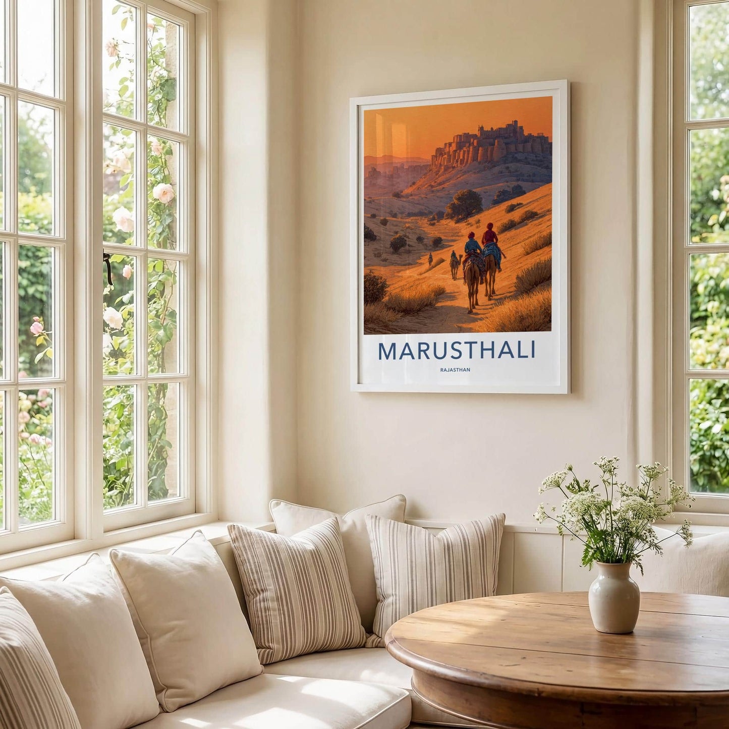 Marusthali Poster - India Travel Art - Rajasthan Camels Fort Home Decor