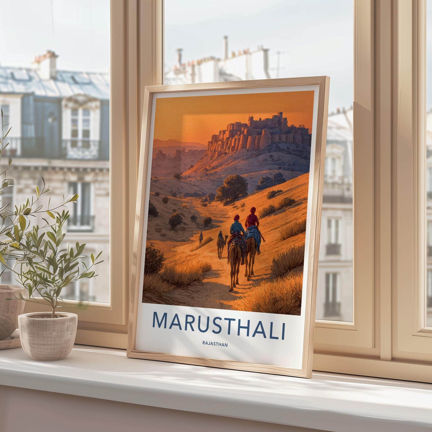 Marusthali Poster - India Travel Art - Rajasthan Camels Fort Home Decor