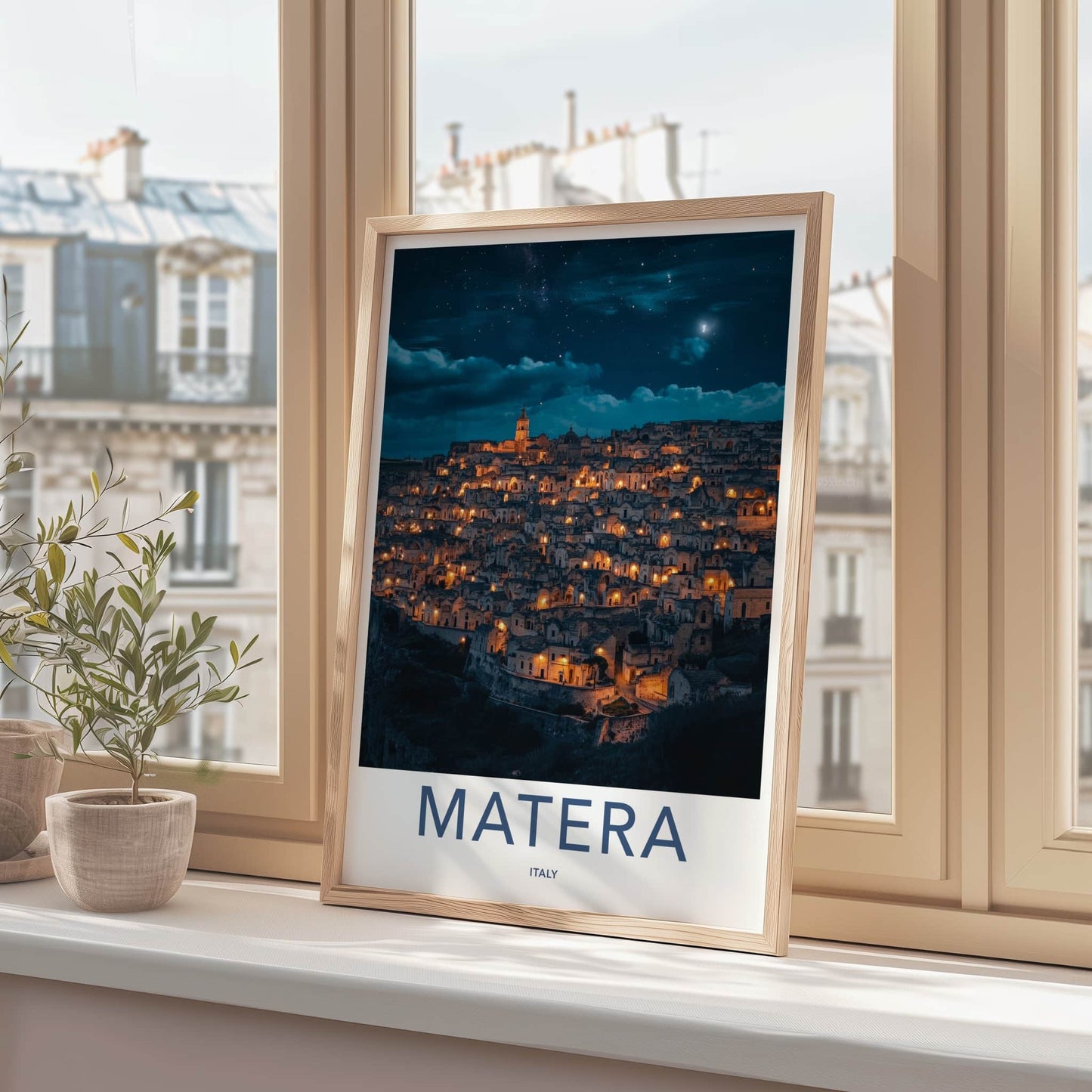 Matera Poster - Italy Travel Art - Ancient City Night Home Decor