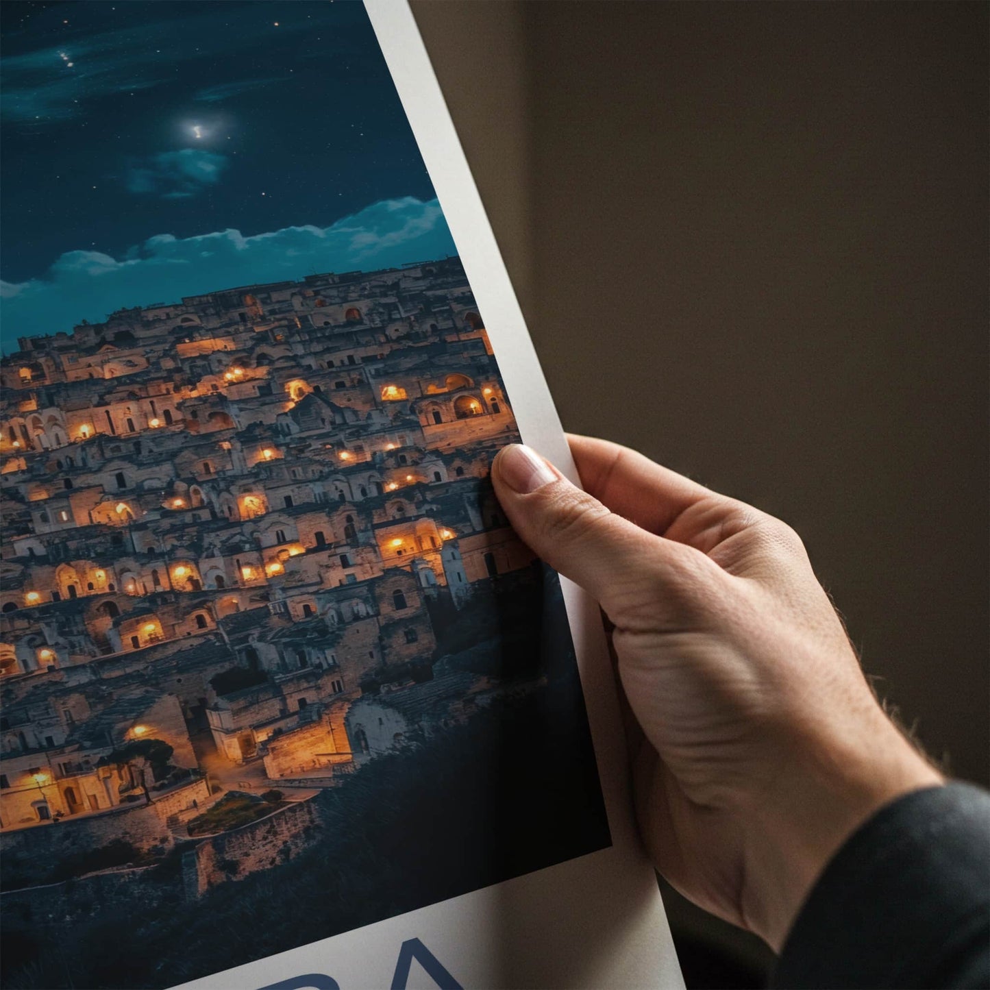 Matera Poster - Italy Travel Art - Ancient City Night Home Decor