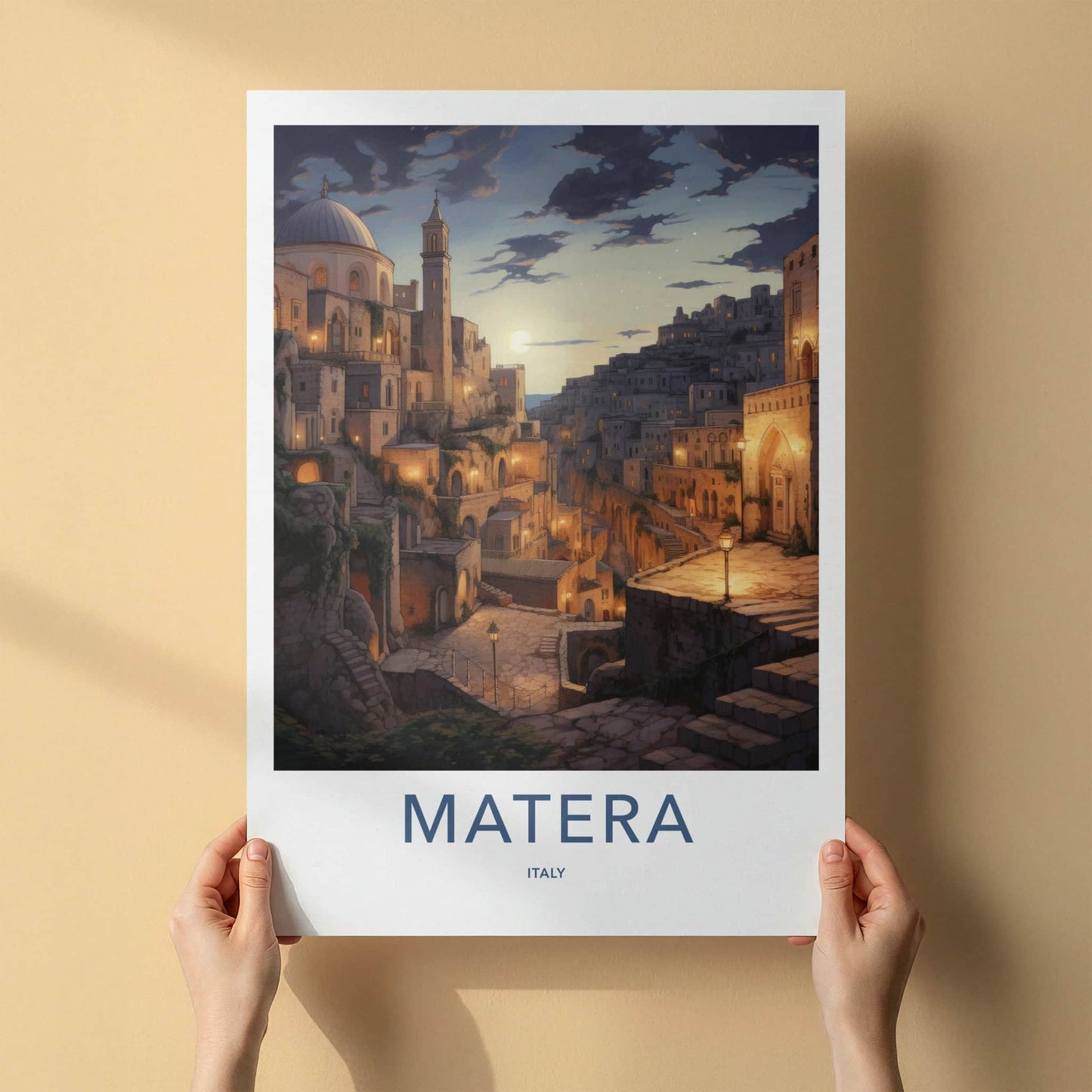 Matera Poster - Italy Travel Art - Ancient Hillside Dwellings Home Decor
