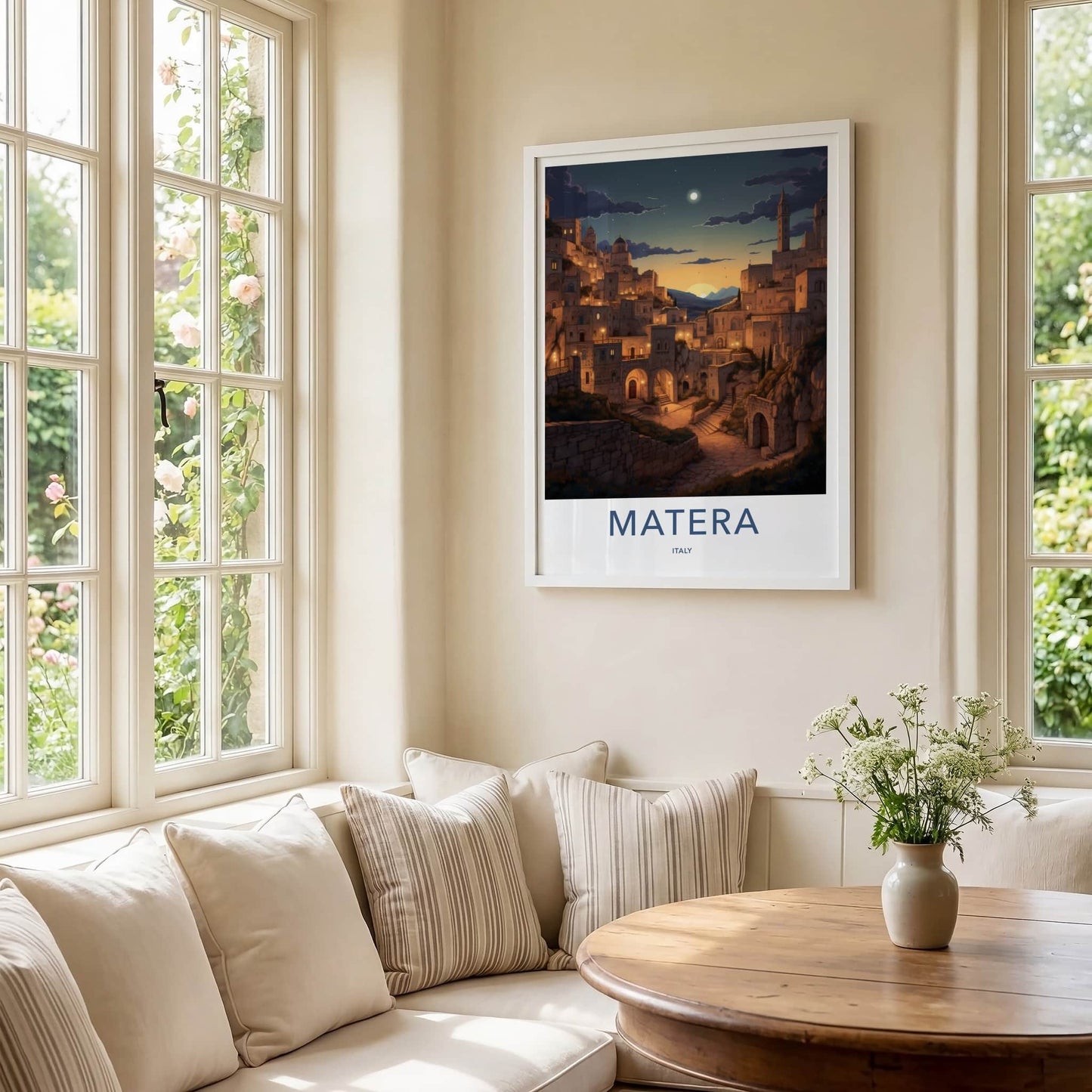 Matera Poster - Italy Travel Art - Hillside Village Twilight Home Decor