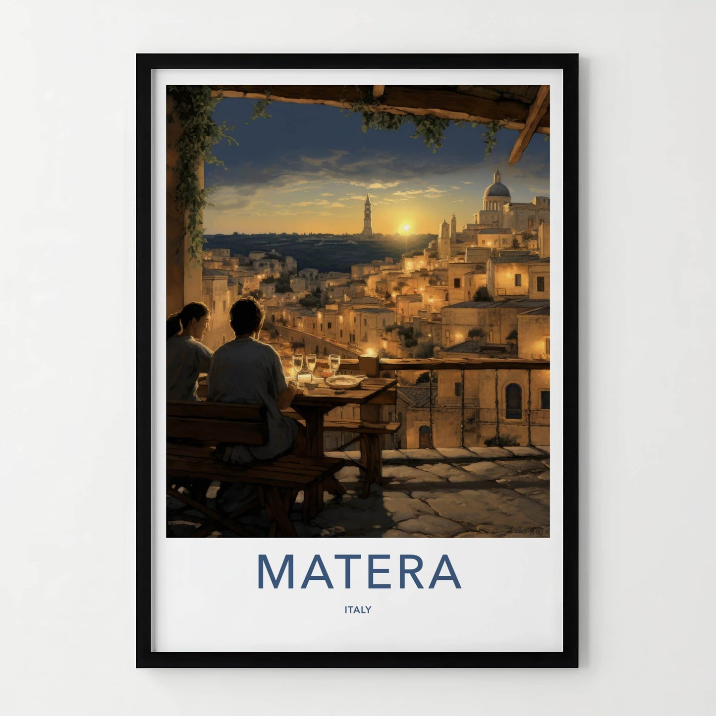 Matera Poster - Italy Travel Art - Historic City Sunset Home Decor