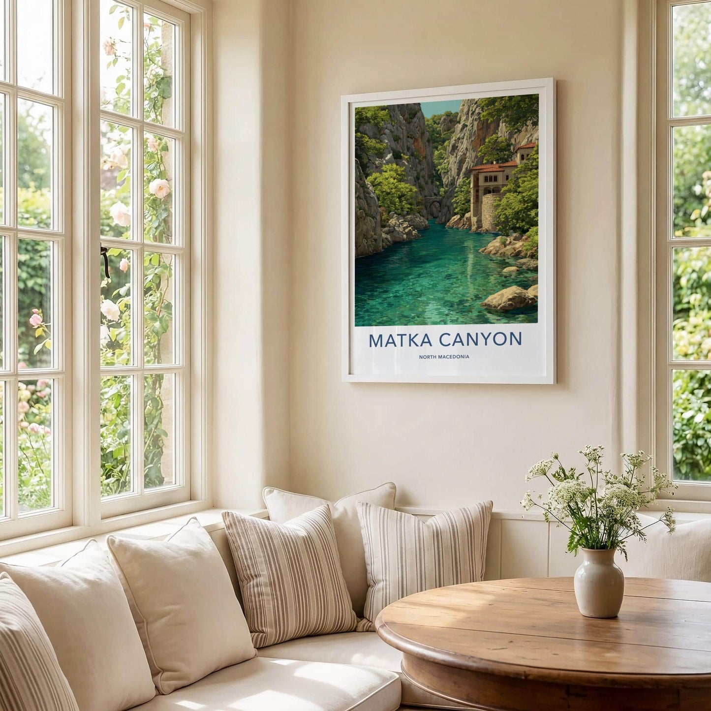 Matka Canyon Poster - North Macedonia Travel Art - River Cliff Monastery Home Decor