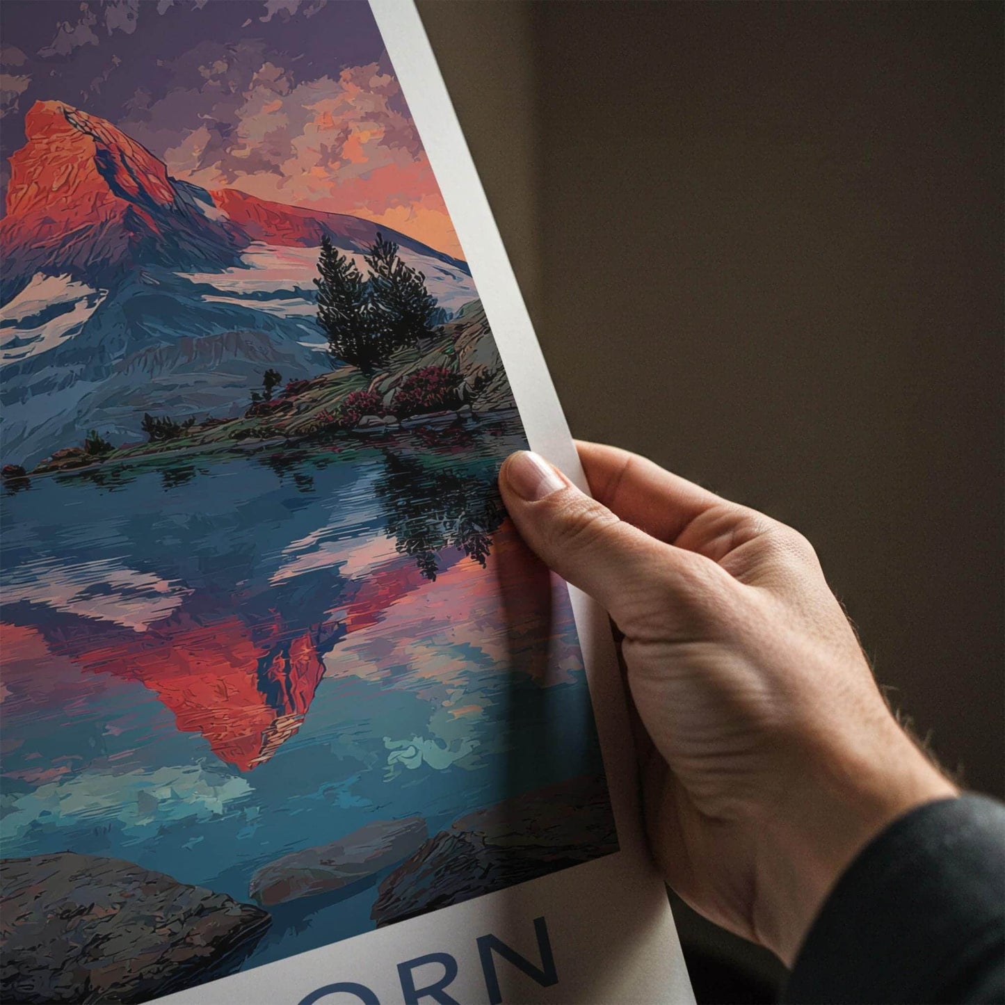 Matterhorn Poster - Switzerland Travel Art - Alpenglow Lake Reflection Home Decor
