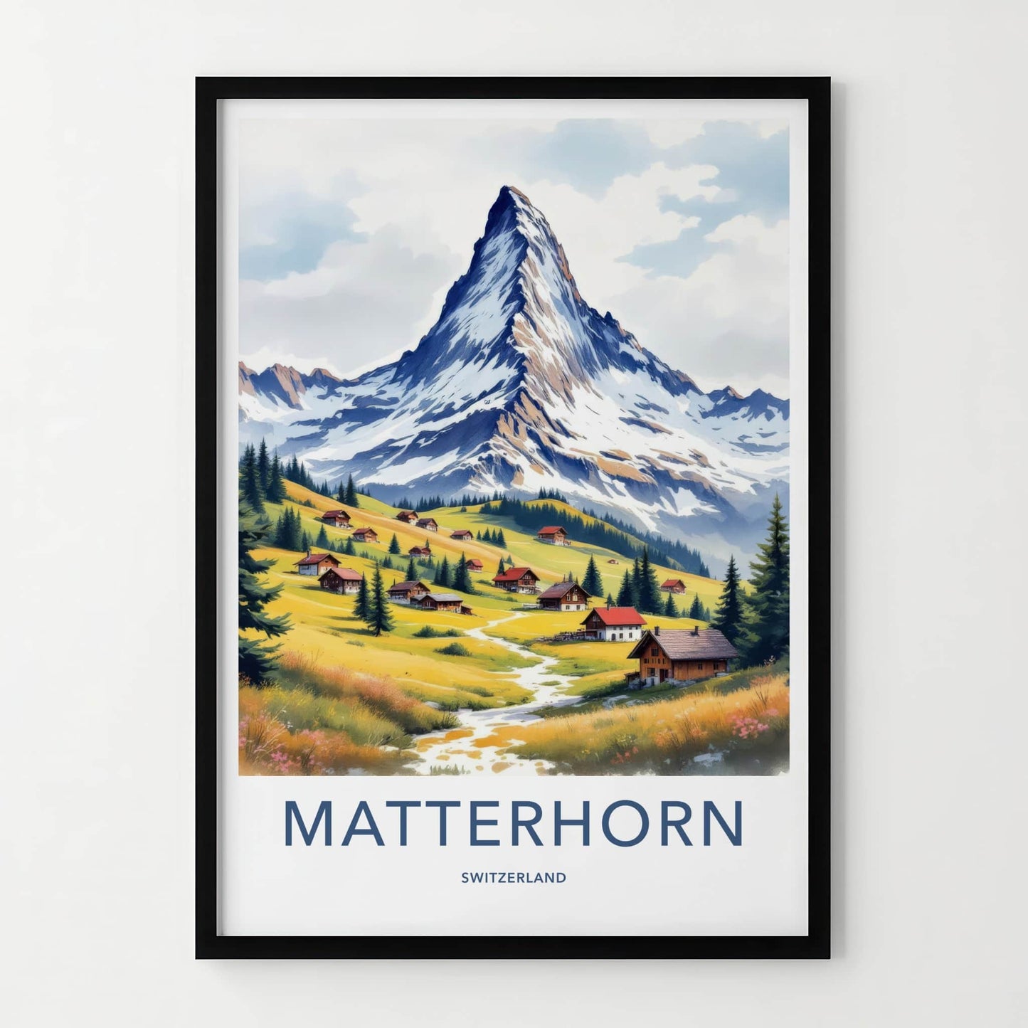 Matterhorn Poster - Switzerland Travel Art - Alpine Village Stream Home Decor