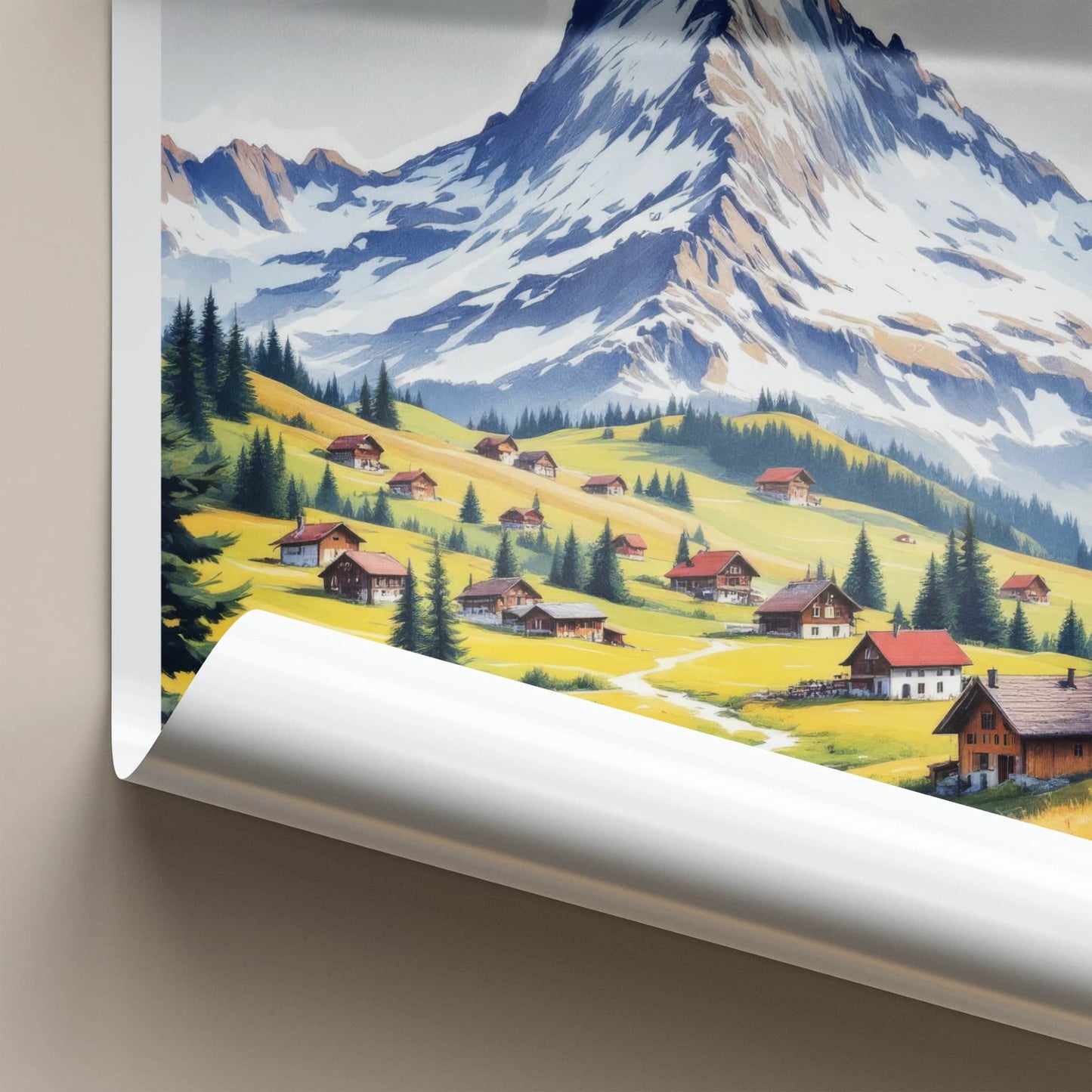 Matterhorn Poster - Switzerland Travel Art - Alpine Village Stream Home Decor