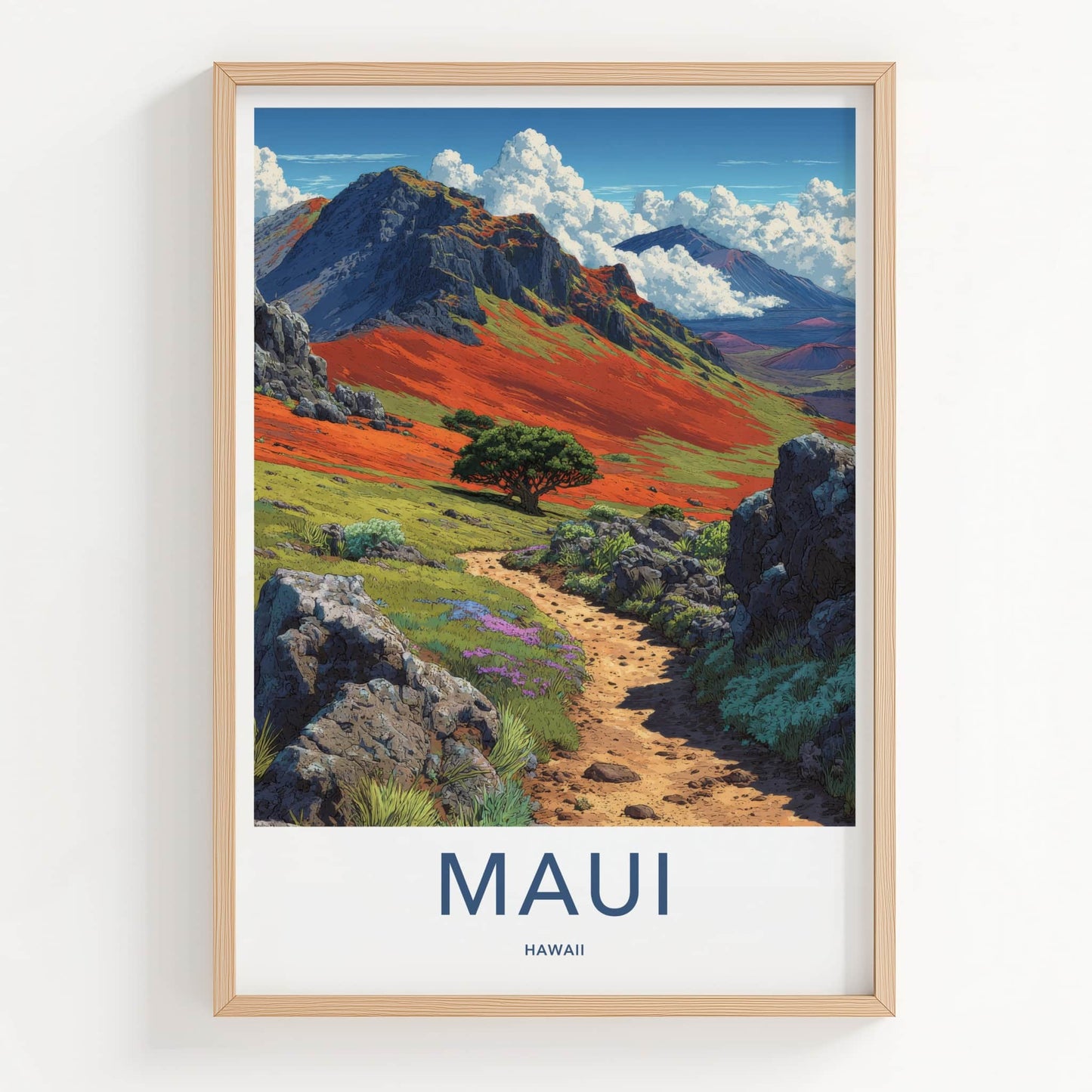 Maui Poster - Hawaii Art Print - Volcanic Hills Path Home Decor
