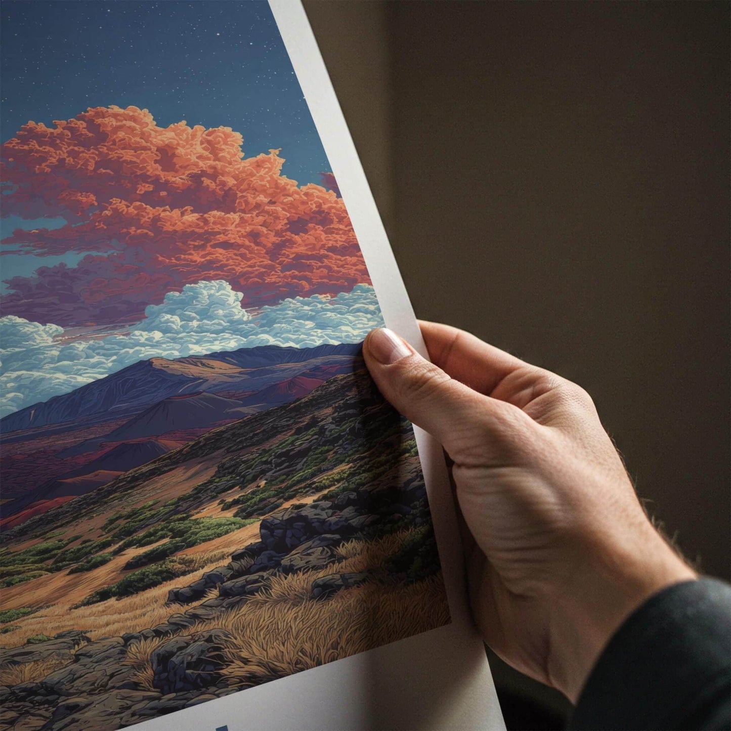 Maui Poster - Hawaii Travel Art - Starlit Valley Clouds Wall Decor