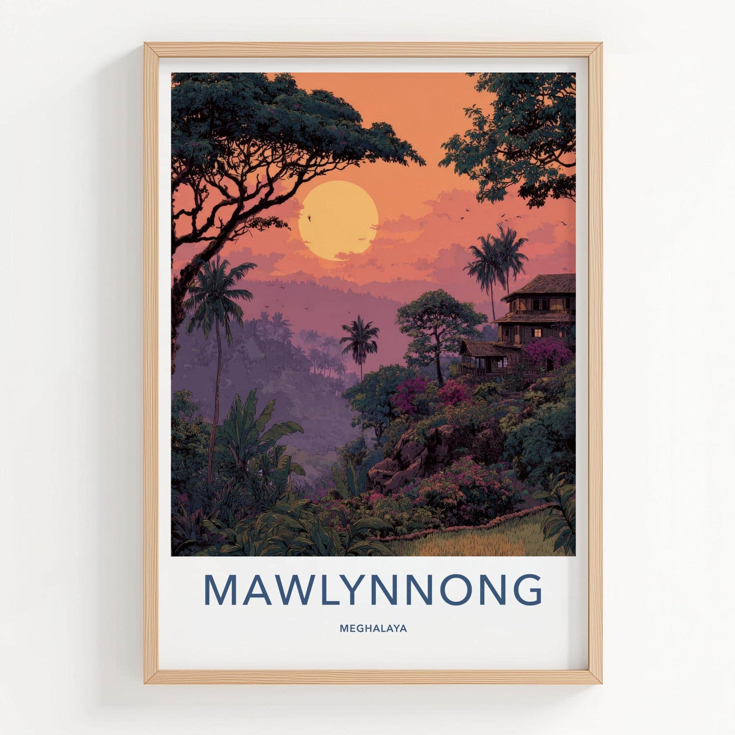 Mawlynnong Poster - India Travel Art - Meghalaya Lush Village Sunset Home Decor