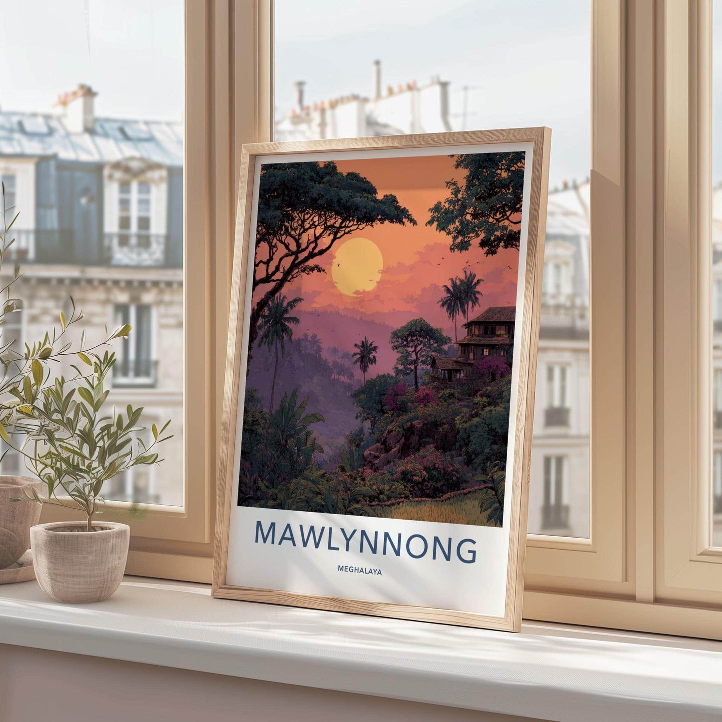 Mawlynnong Poster - India Travel Art - Meghalaya Lush Village Sunset Home Decor