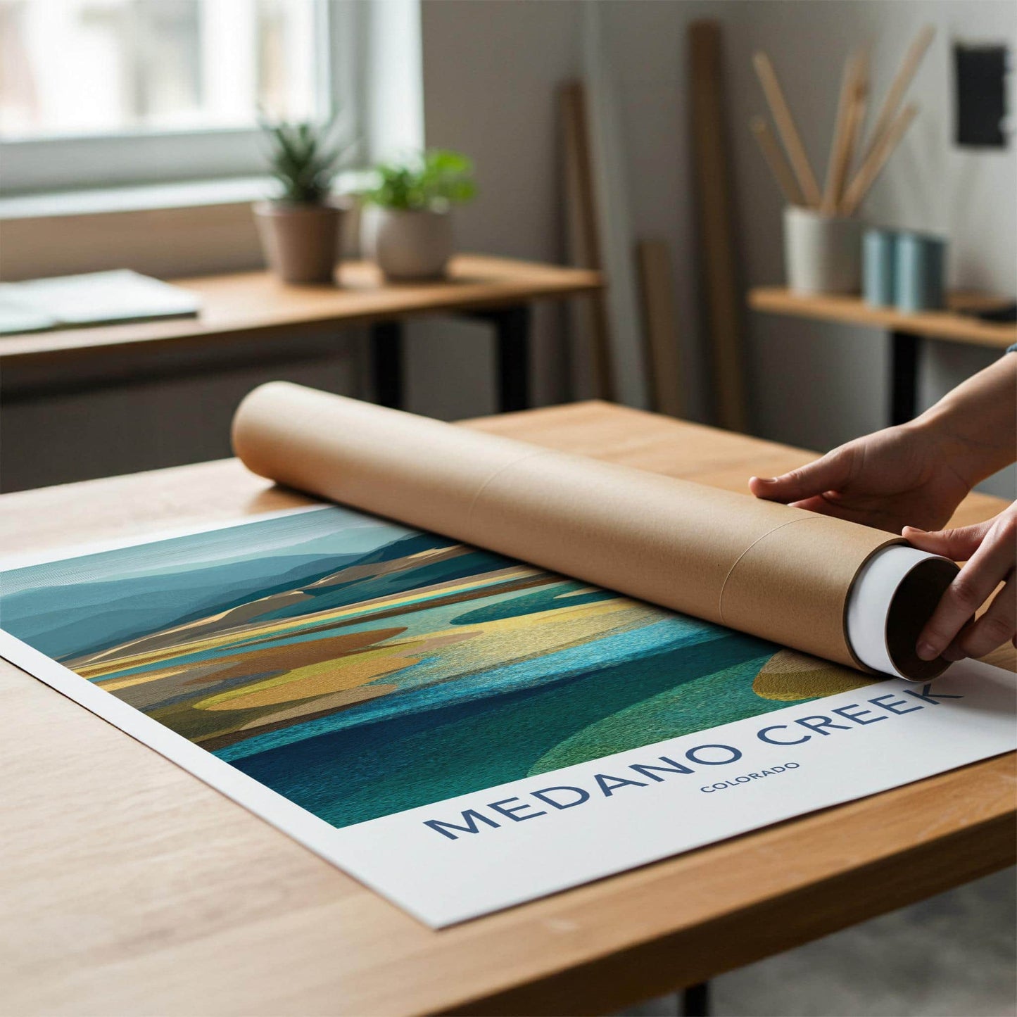MEDANO CREEK Poster - Colorado Travel Art - Winding Water Sands Home Decor