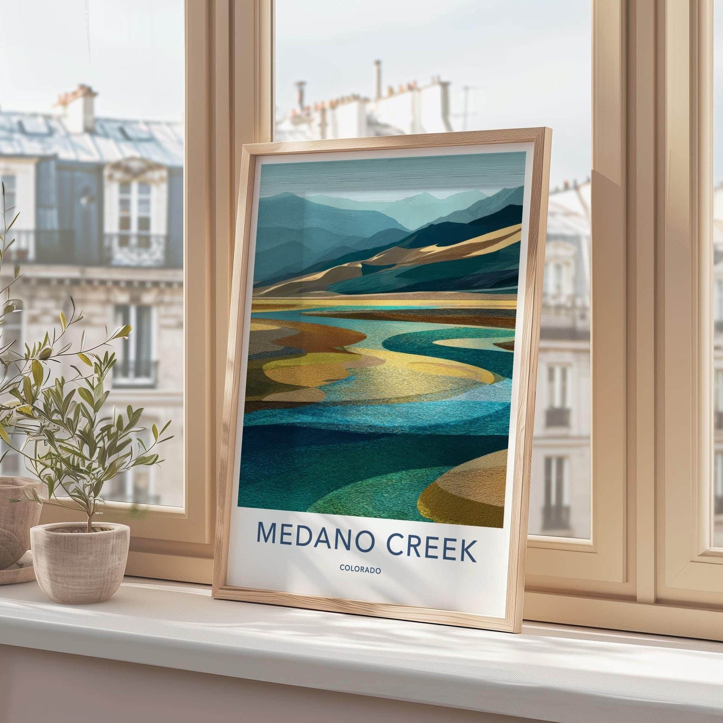 MEDANO CREEK Poster - Colorado Travel Art - Winding Water Sands Home Decor