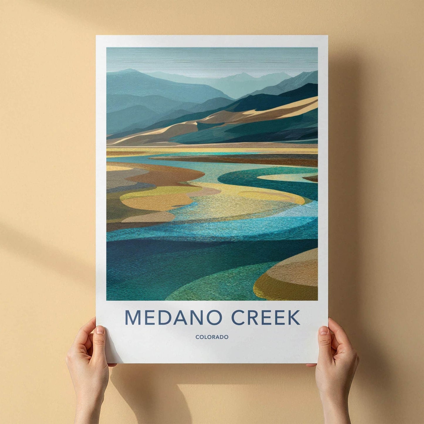 MEDANO CREEK Poster - Colorado Travel Art - Winding Water Sands Home Decor