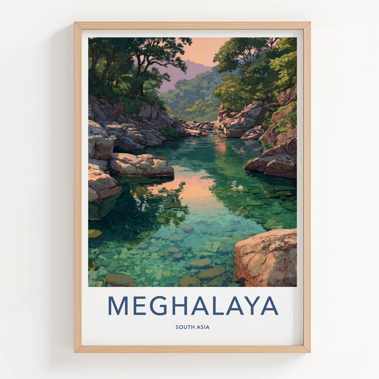 Meghalaya Poster - India Travel Art - Clear River Rocks Lounge Decor