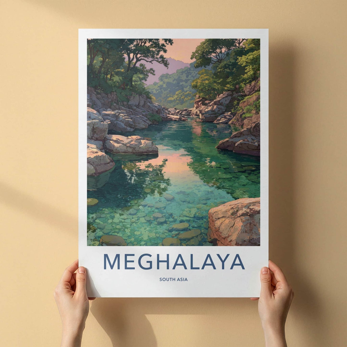 Meghalaya Poster - India Travel Art - Clear River Rocks Lounge Decor