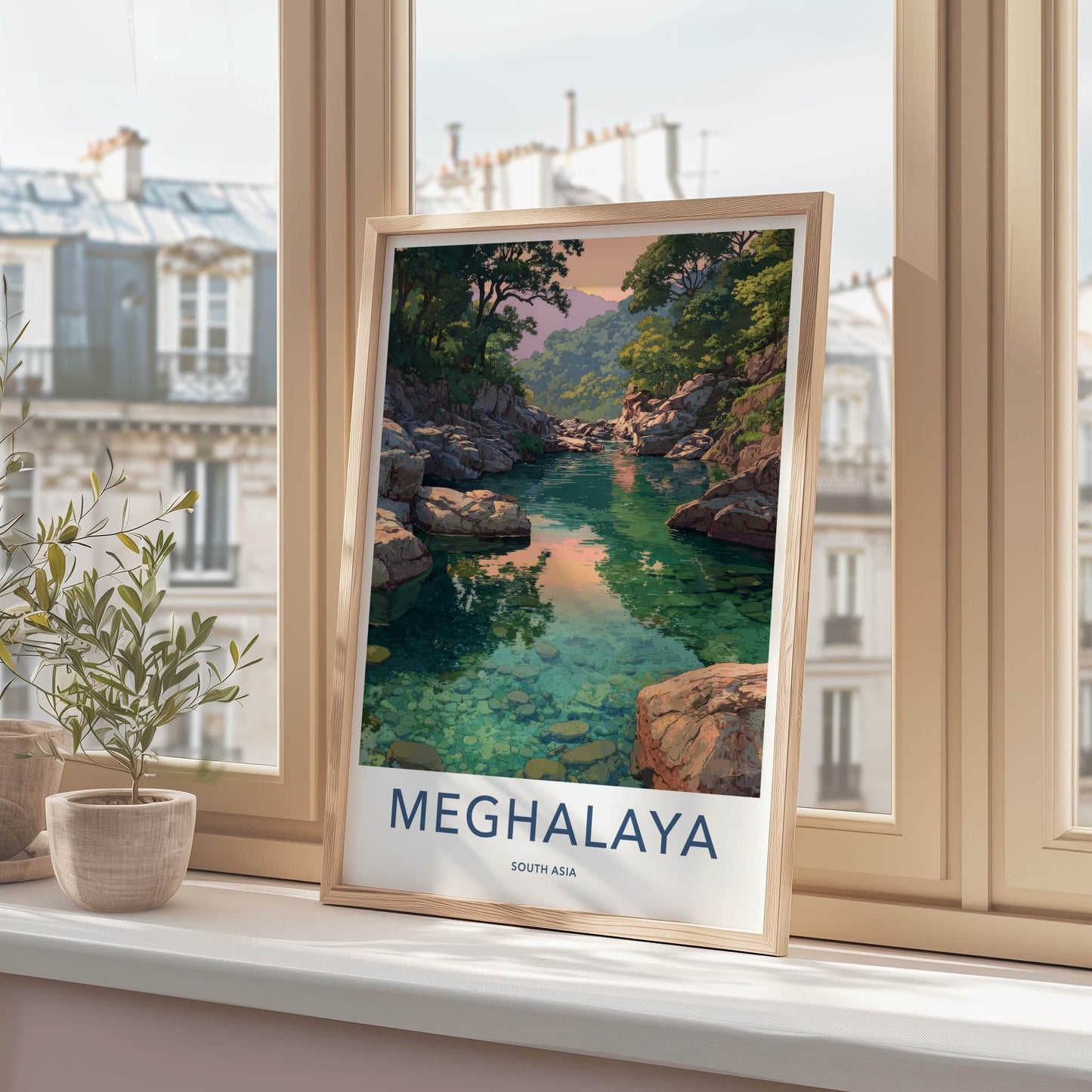 Meghalaya Poster - India Travel Art - Clear River Rocks Lounge Decor