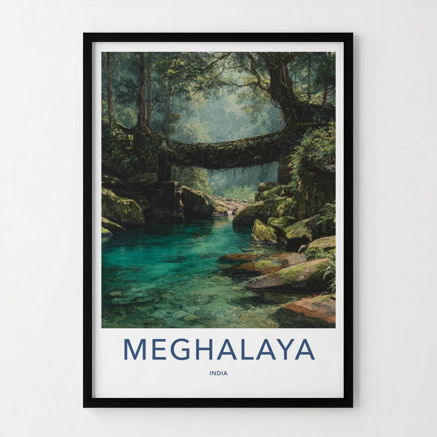 Meghalaya Poster - India Travel Art - Meghalaya Root Bridge Home Decor