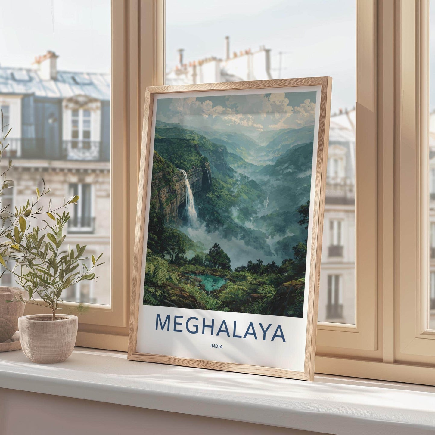 Meghalaya Poster - India Travel Art - Meghalaya Waterfall Valley Home Decor
