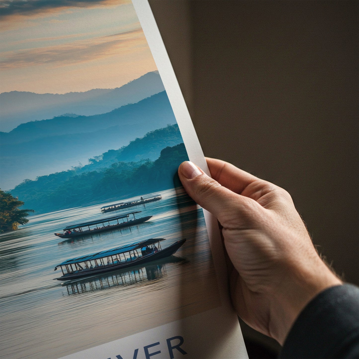 Mekong River Poster - Laos Travel Art - River Temple Boats Home Decor