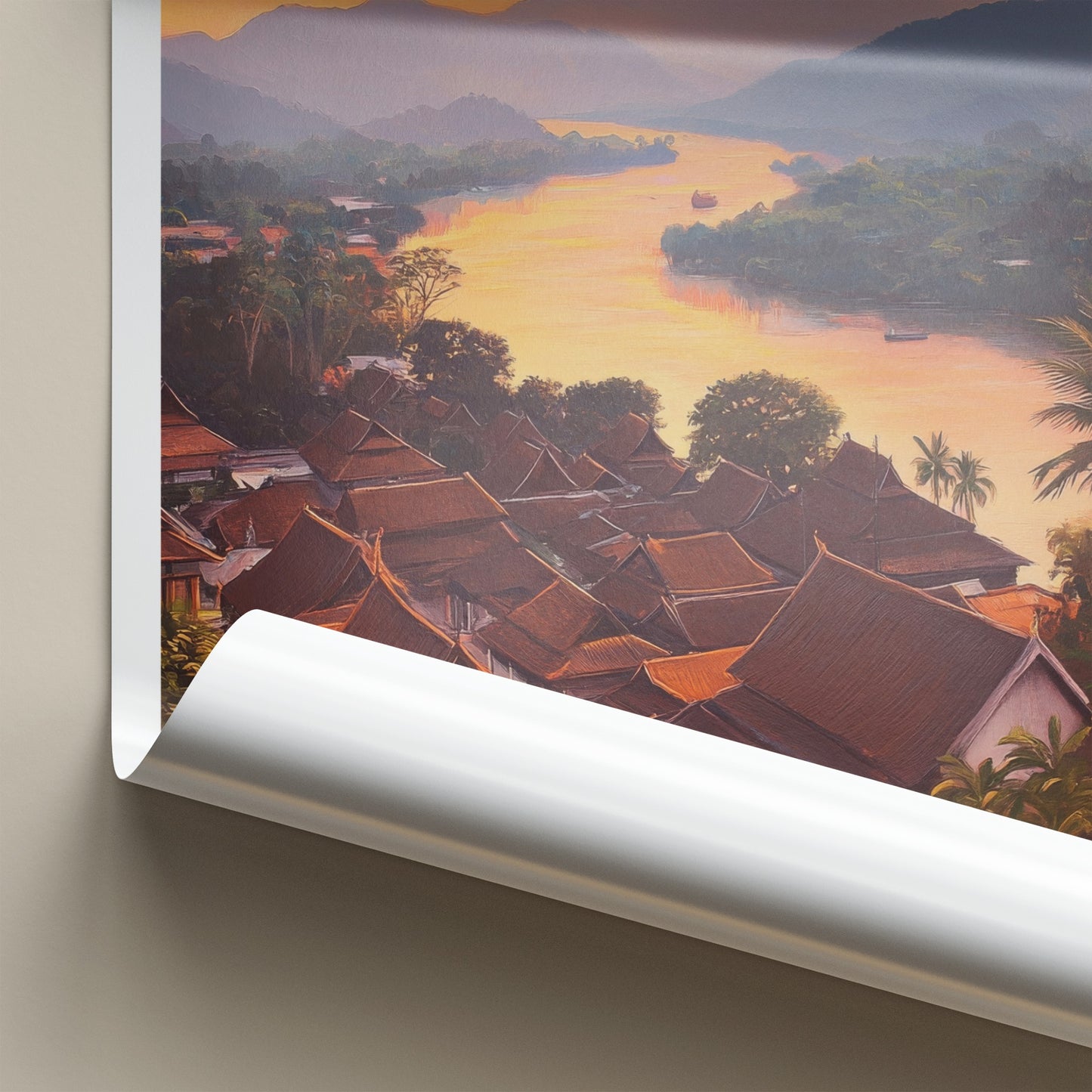 Mekong River Poster - Laos Wall Art - Vibrant River Village Home Decor