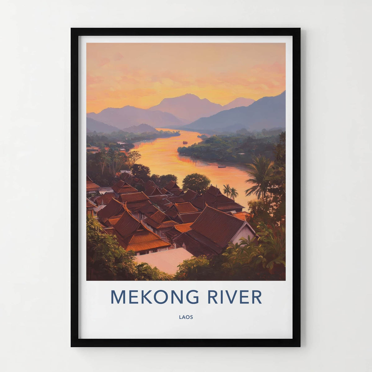 Mekong River Poster - Laos Wall Art - Vibrant River Village Home Decor
