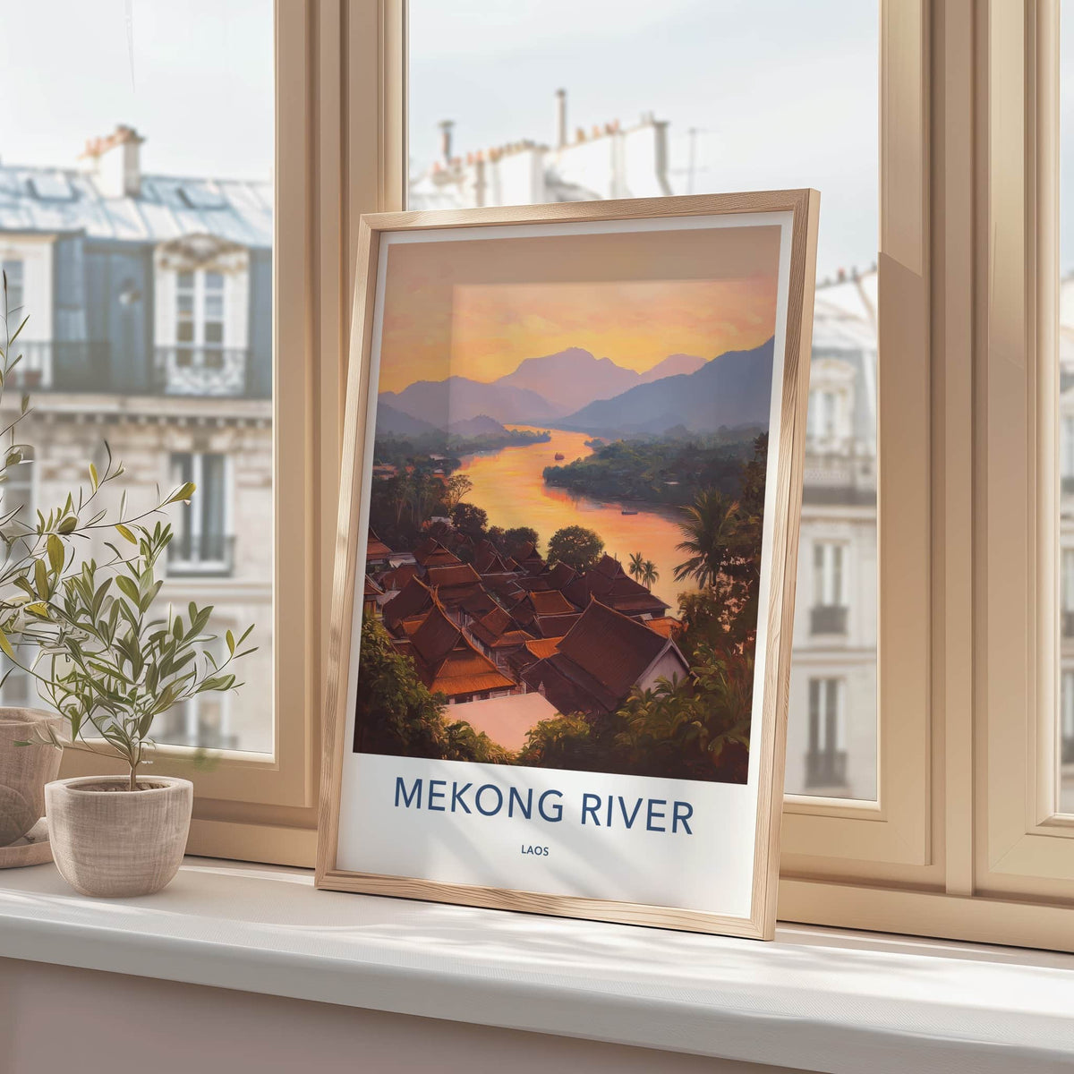 Mekong River Poster - Laos Wall Art - Vibrant River Village Home Decor