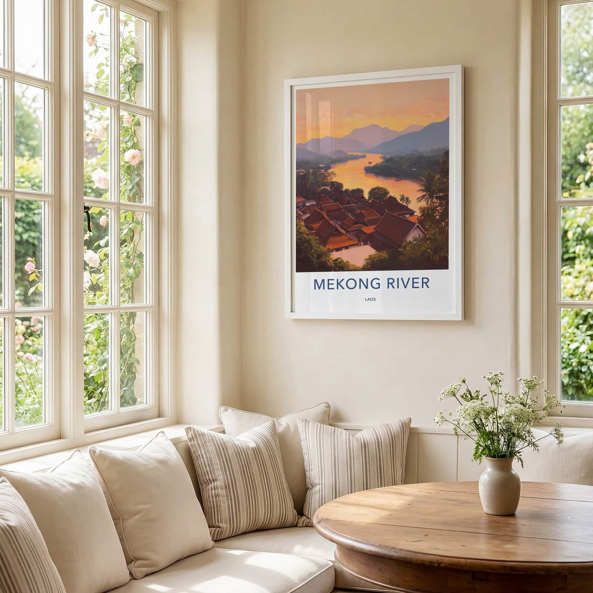 Mekong River Poster - Laos Wall Art - Vibrant River Village Home Decor