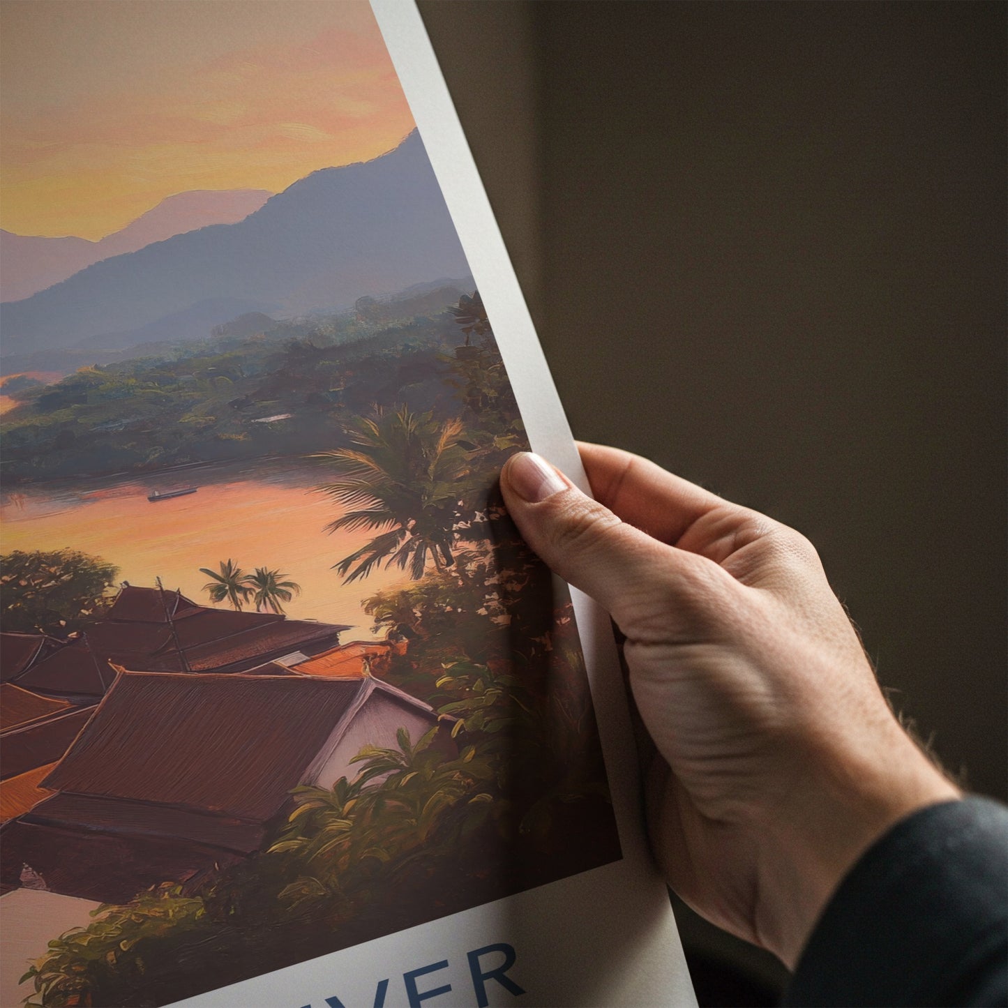 Mekong River Poster - Laos Wall Art - Vibrant River Village Home Decor