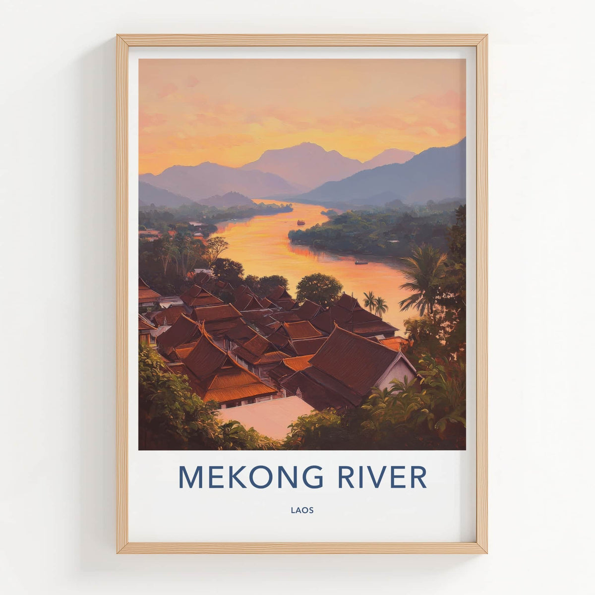Mekong River Poster - Laos Wall Art - Vibrant River Village Home Decor