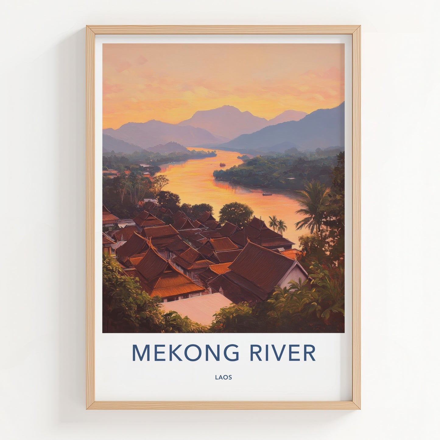 Mekong River Poster - Laos Wall Art - Vibrant River Village Home Decor