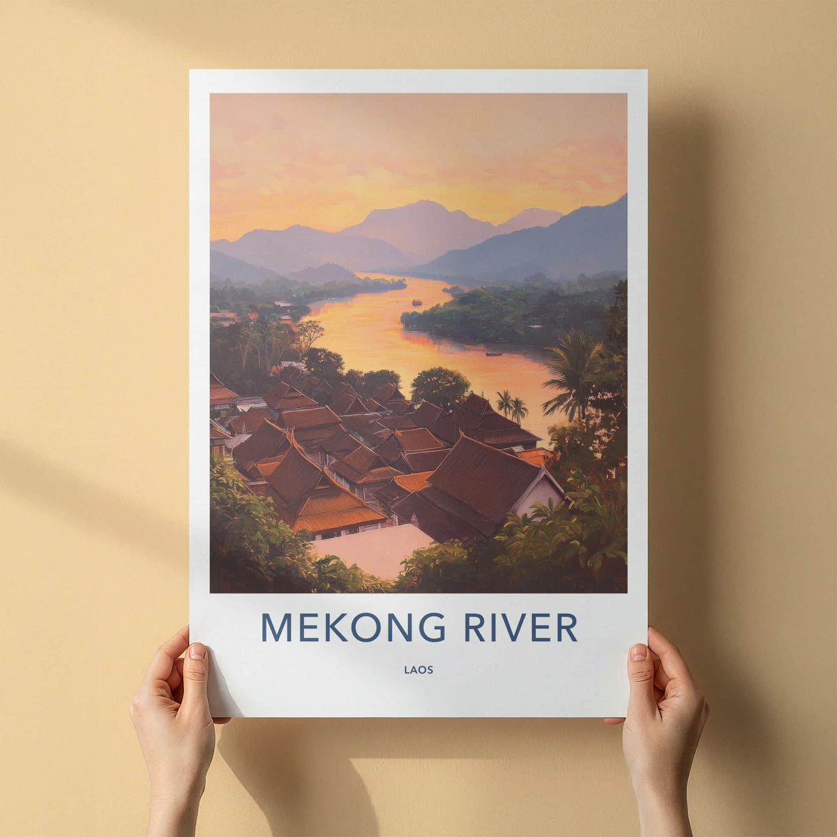 Mekong River Poster - Laos Wall Art - Vibrant River Village Home Decor