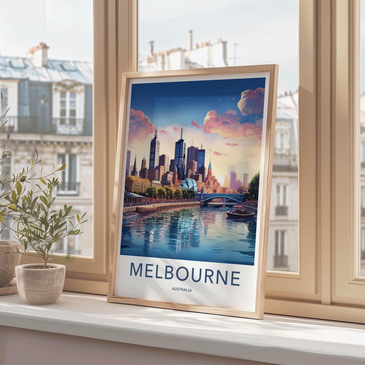 Melbourne Poster - Australia Travel Art - Vibrant City Waterfront Wall Decor