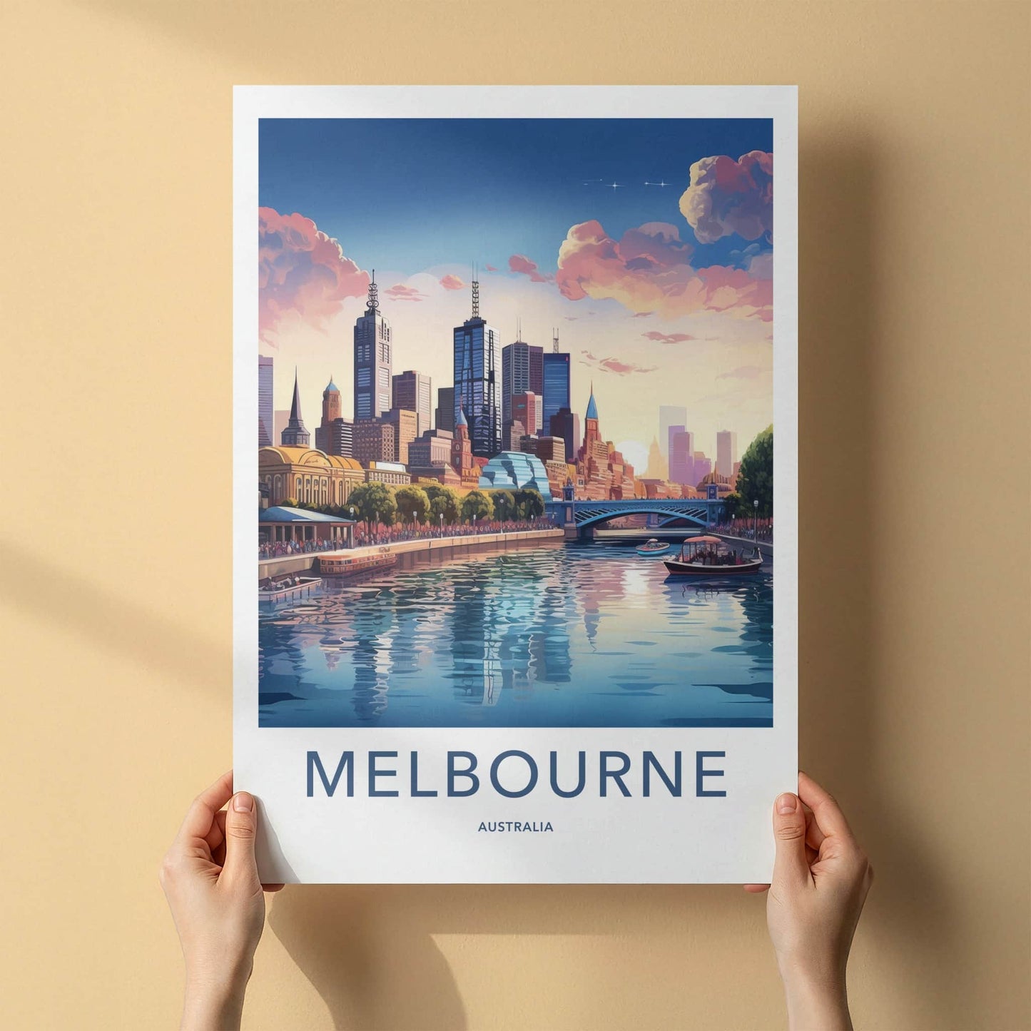 Melbourne Poster - Australia Travel Art - Vibrant City Waterfront Wall Decor