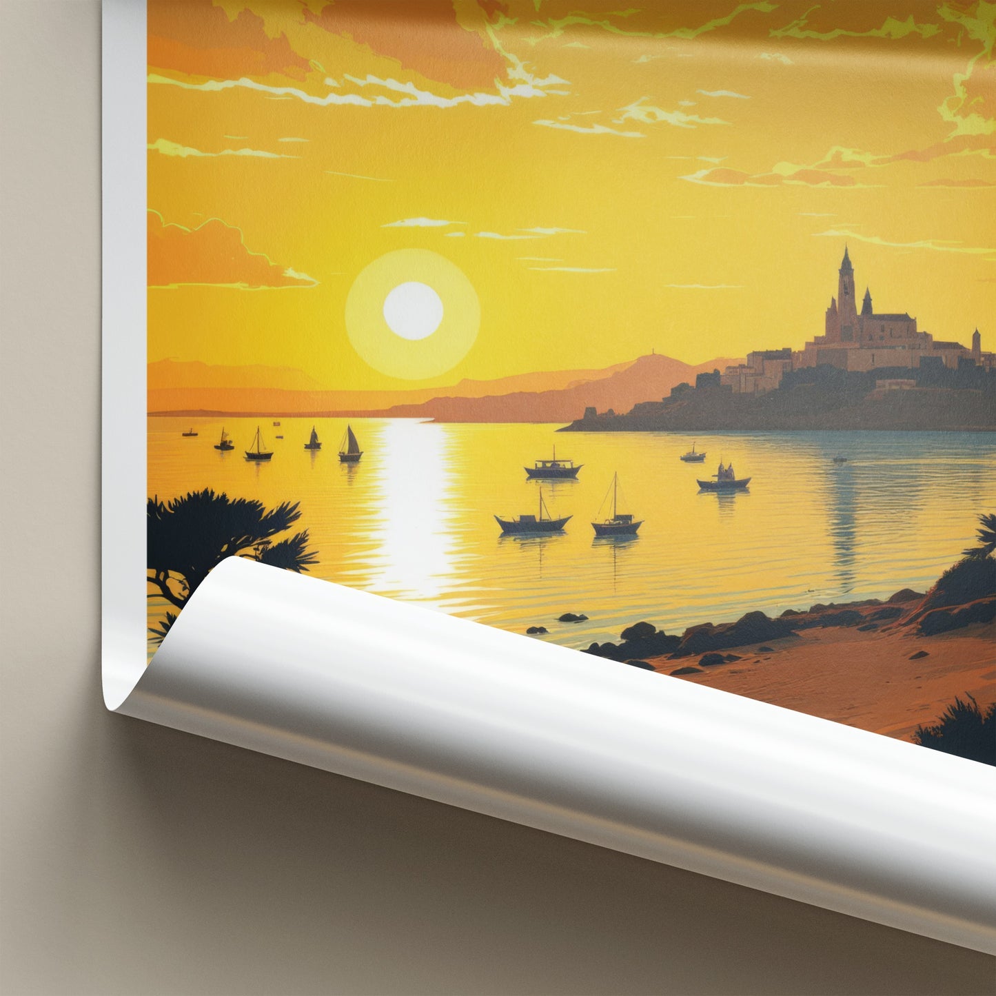 Mellieha Poster - Malta Travel Art - Golden Bay Sunset Home Decor