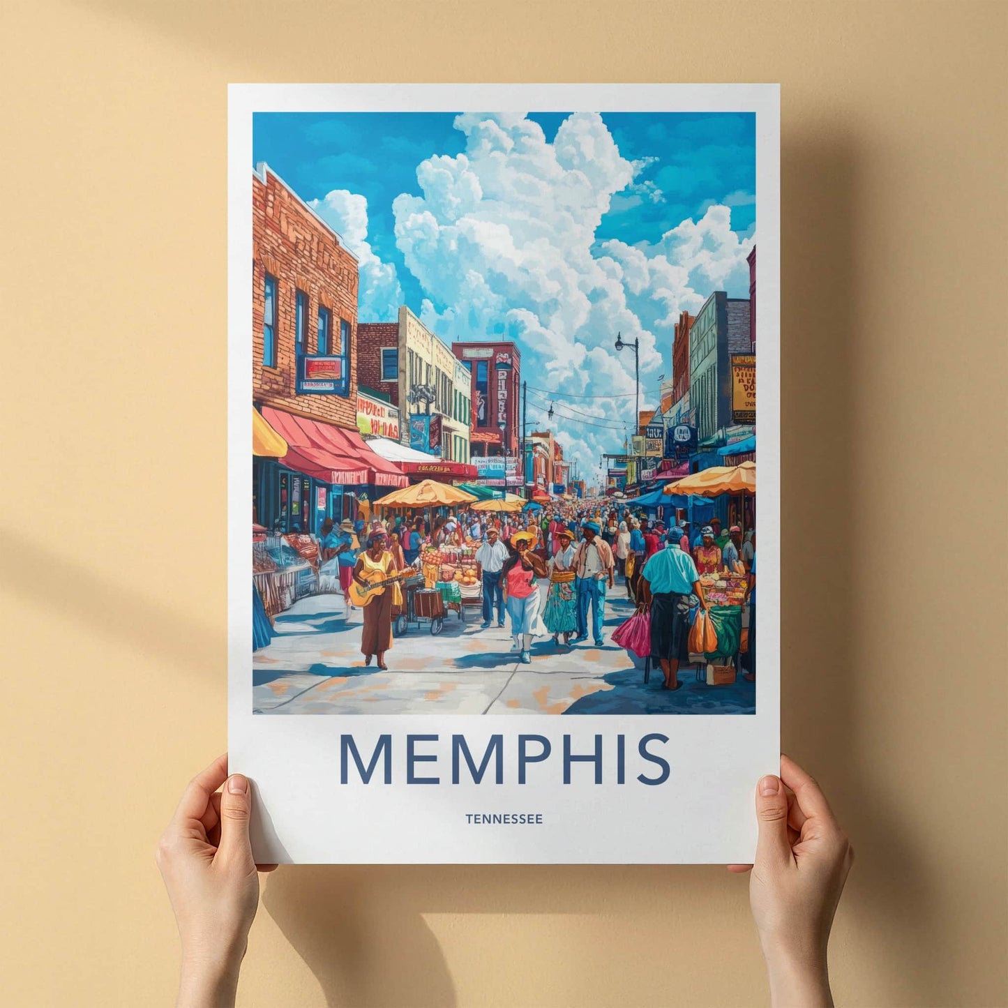 Memphis Poster - Tennessee Travel Art - Vibrant Street Market Home Decor