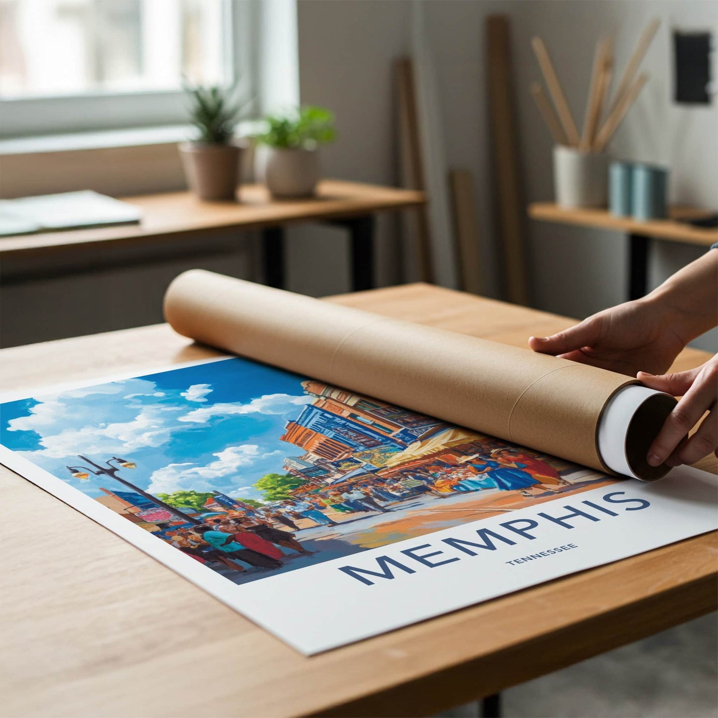Memphis Poster - Tennessee Wall Art - Bustling Street Market Home Decor