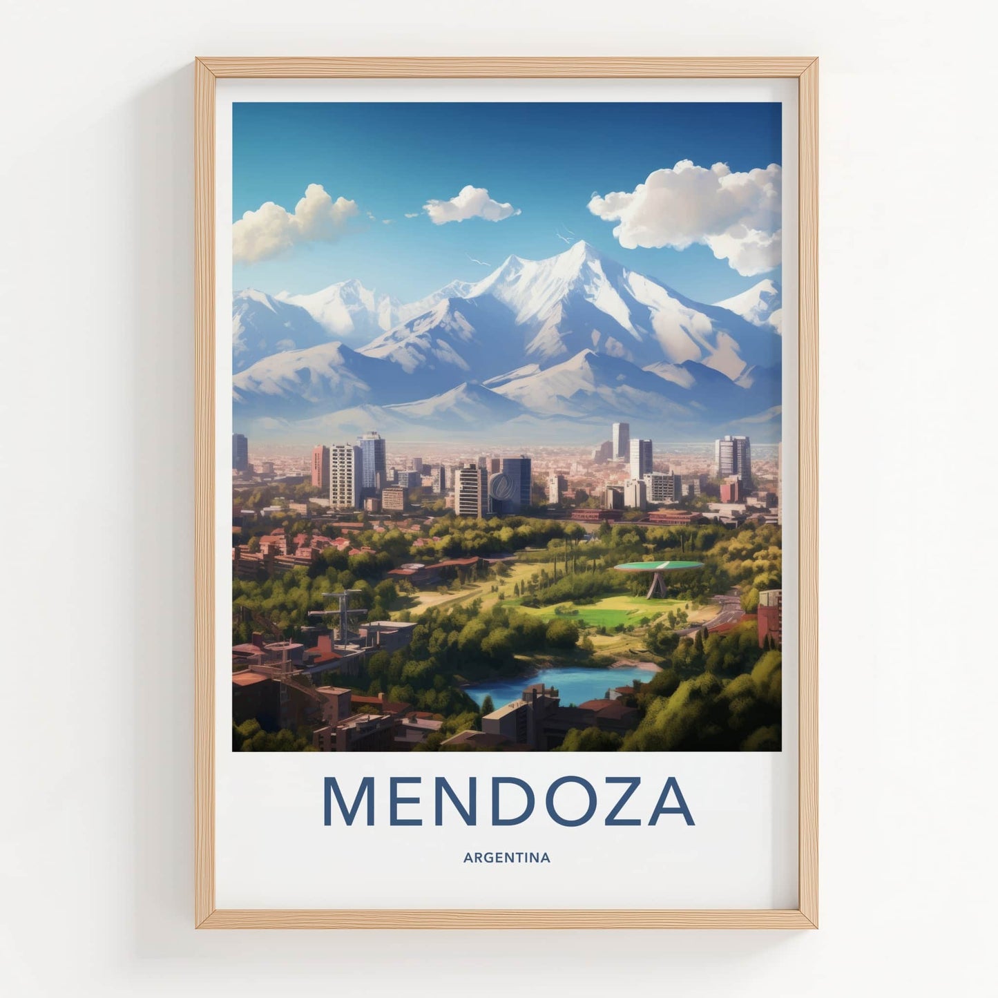 Mendoza Poster - Argentina Travel Art - Cityscape Mountain View Home Decor